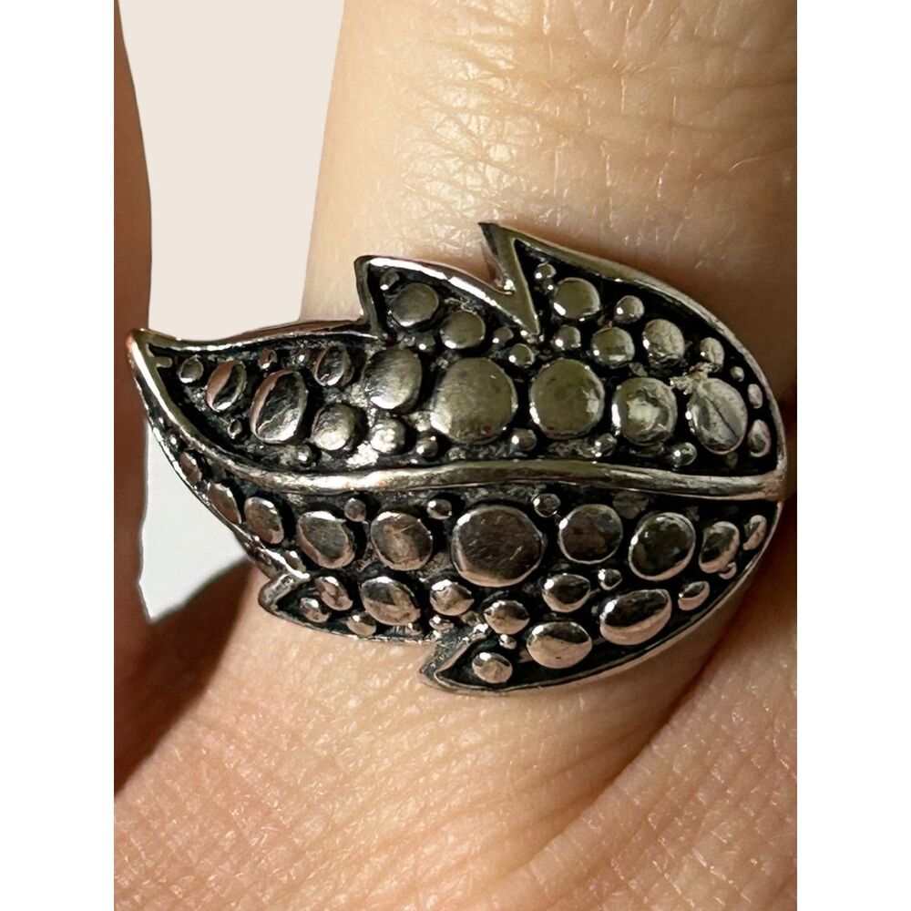 🍁 VTG SILVER TONE AYU LEAF TEXTURED PEBBLE BOHO LEAF CHUNKY STATEMENT RING SZ 7